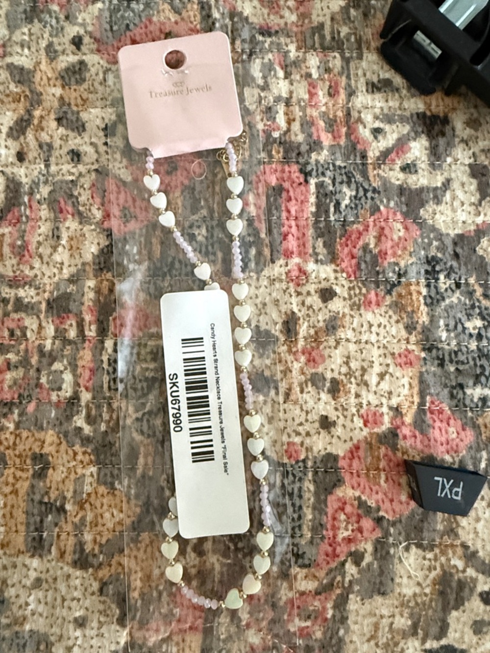 Treasure Jewels white  Heart Bead Necklace with light pink beads
